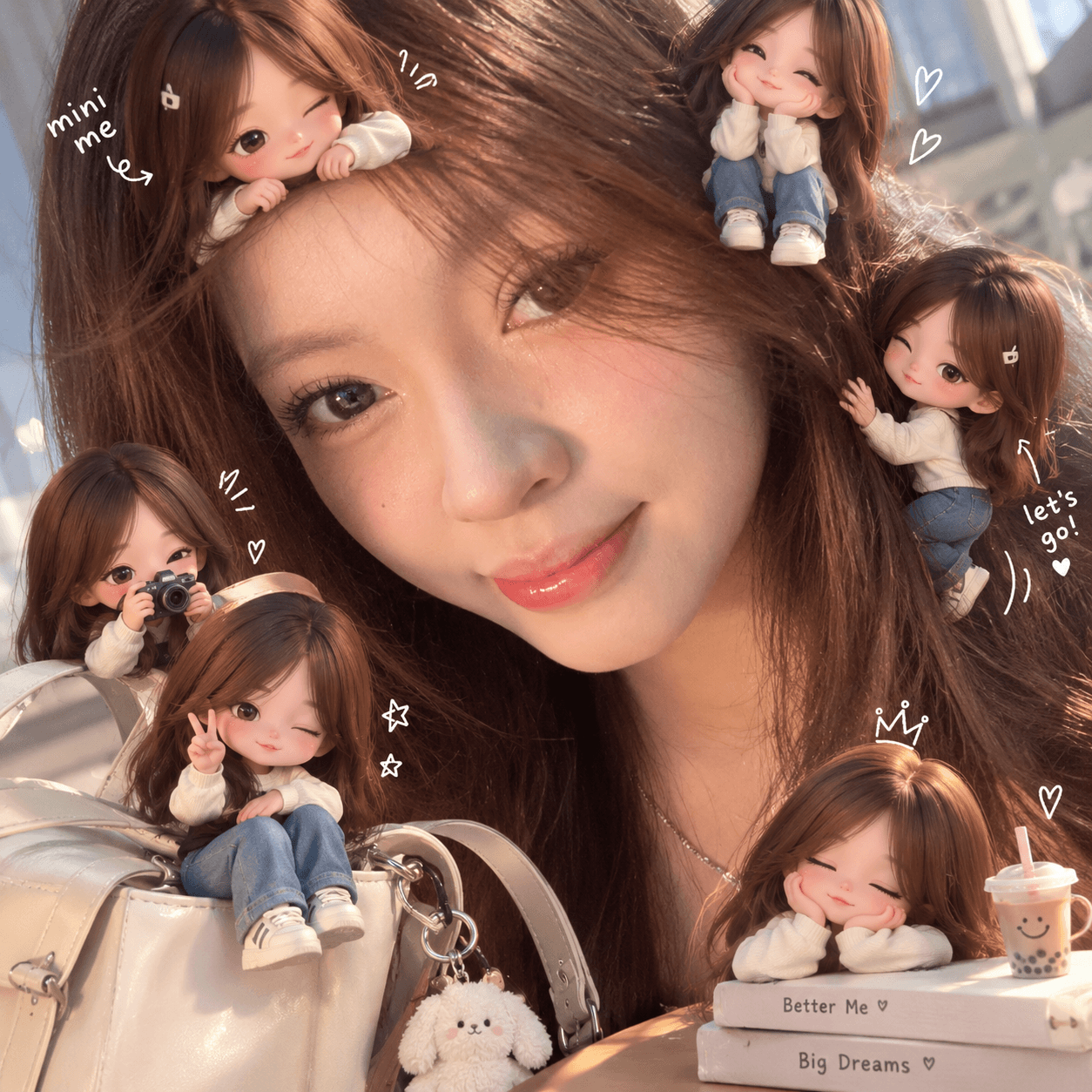 Ảnh collage chân dung Phương Vy cùng các nhân vật mini